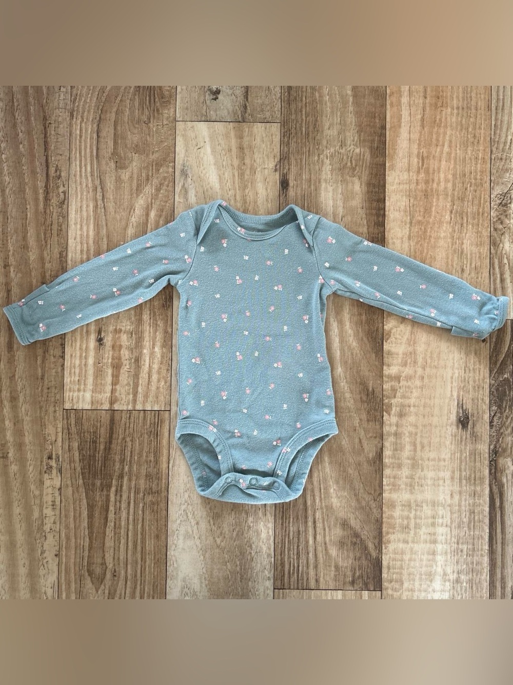 Carter's Sage Green Long-Sleeve Floral One-Piece size 3 mos